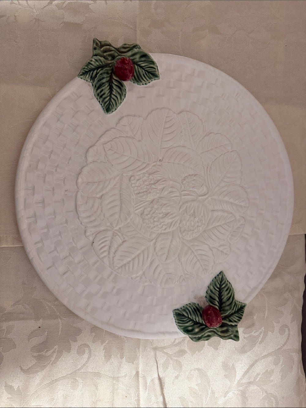Vintage Bordallo Pinheiro cake serving platter strawberry made in Portugal